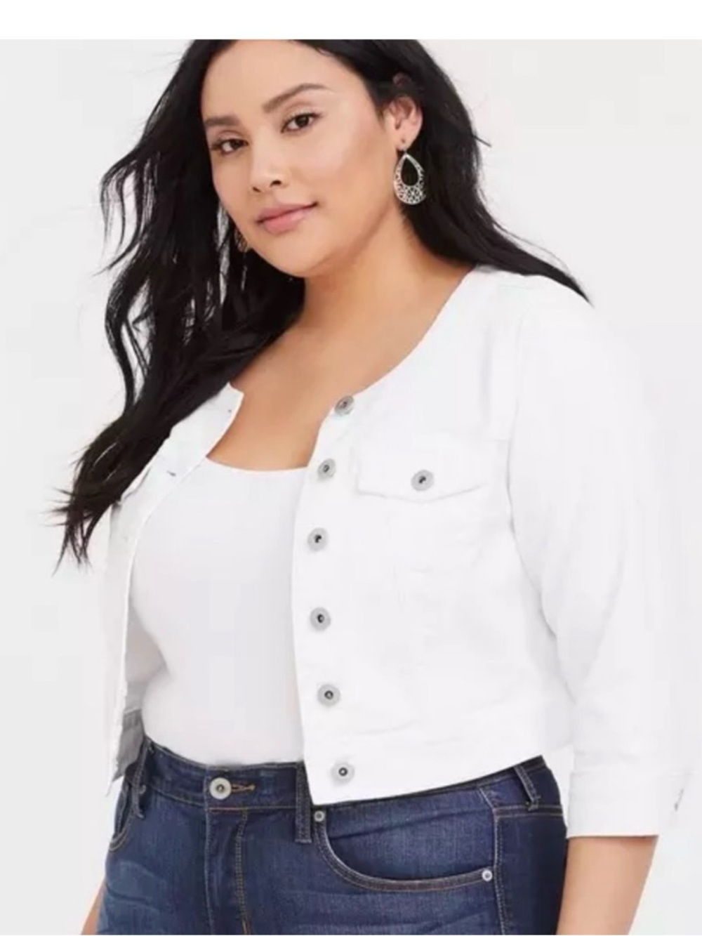 Plus Size White Cropped Button-Front Jacket torrid